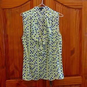 Ann Taylor Dotted Black & Yellow Ruffled Sleeveless Blouse Medium